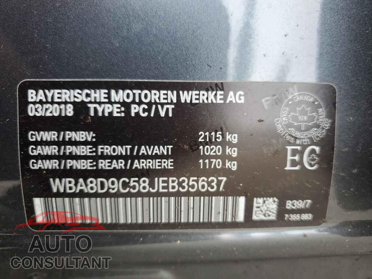 BMW 3 SERIES 2018 - WBA8D9C58JEB35637