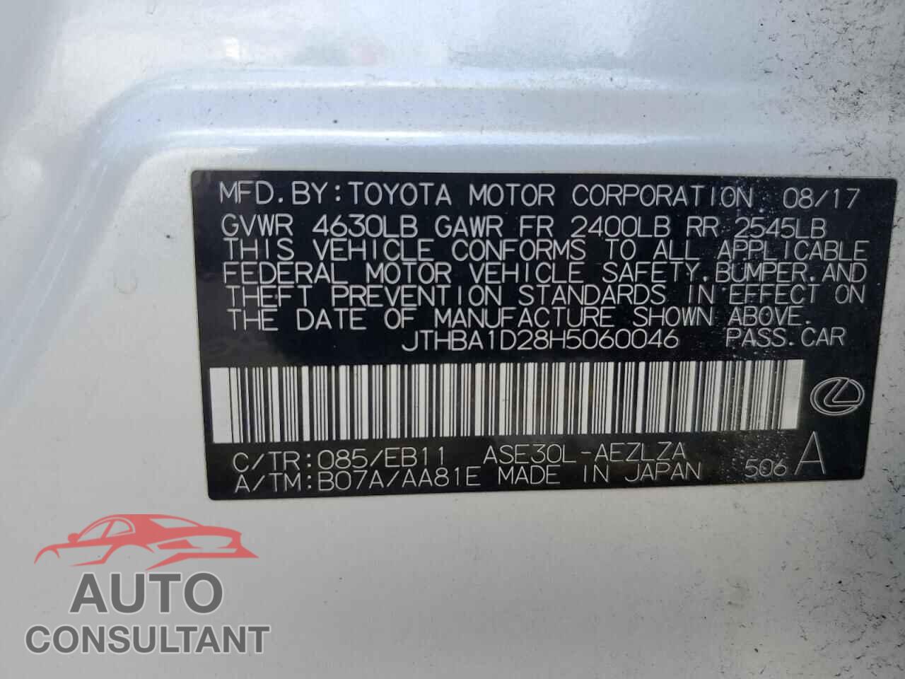 LEXUS IS 2017 - JTHBA1D28H5060046