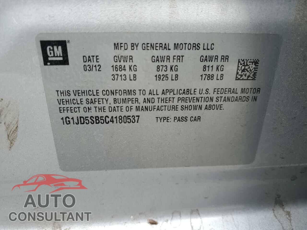 CHEVROLET SONIC 2012 - 1G1JD5SB5C4180537