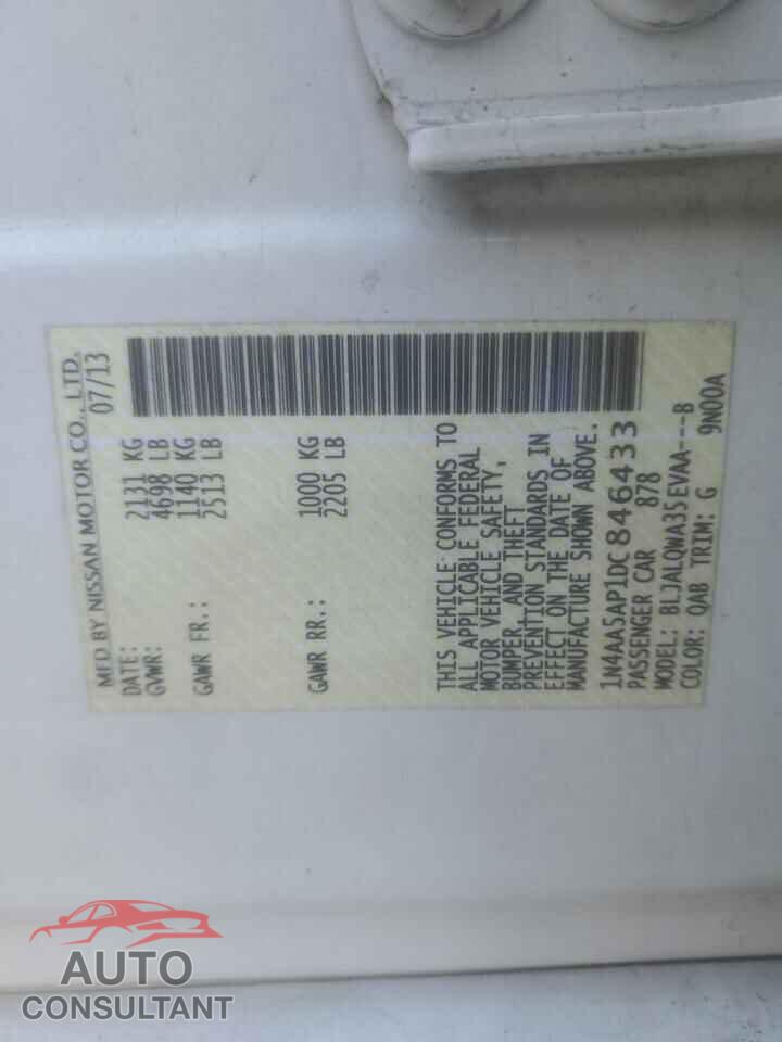 NISSAN MAXIMA 2013 - 1N4AA5AP1DC846433