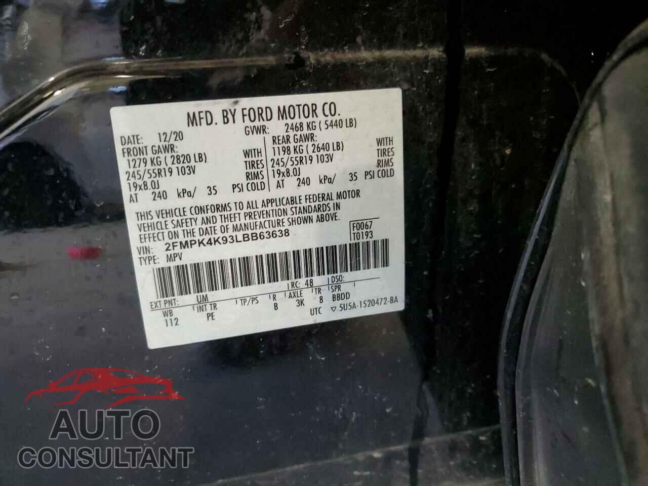 FORD EDGE 2020 - 2FMPK4K93LBB63638