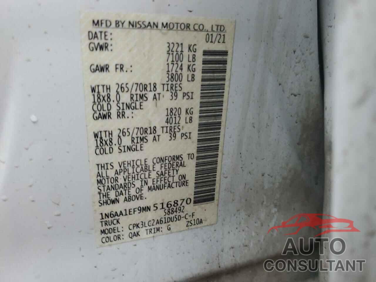 NISSAN TITAN 2021 - 1N6AA1EF9MN516870