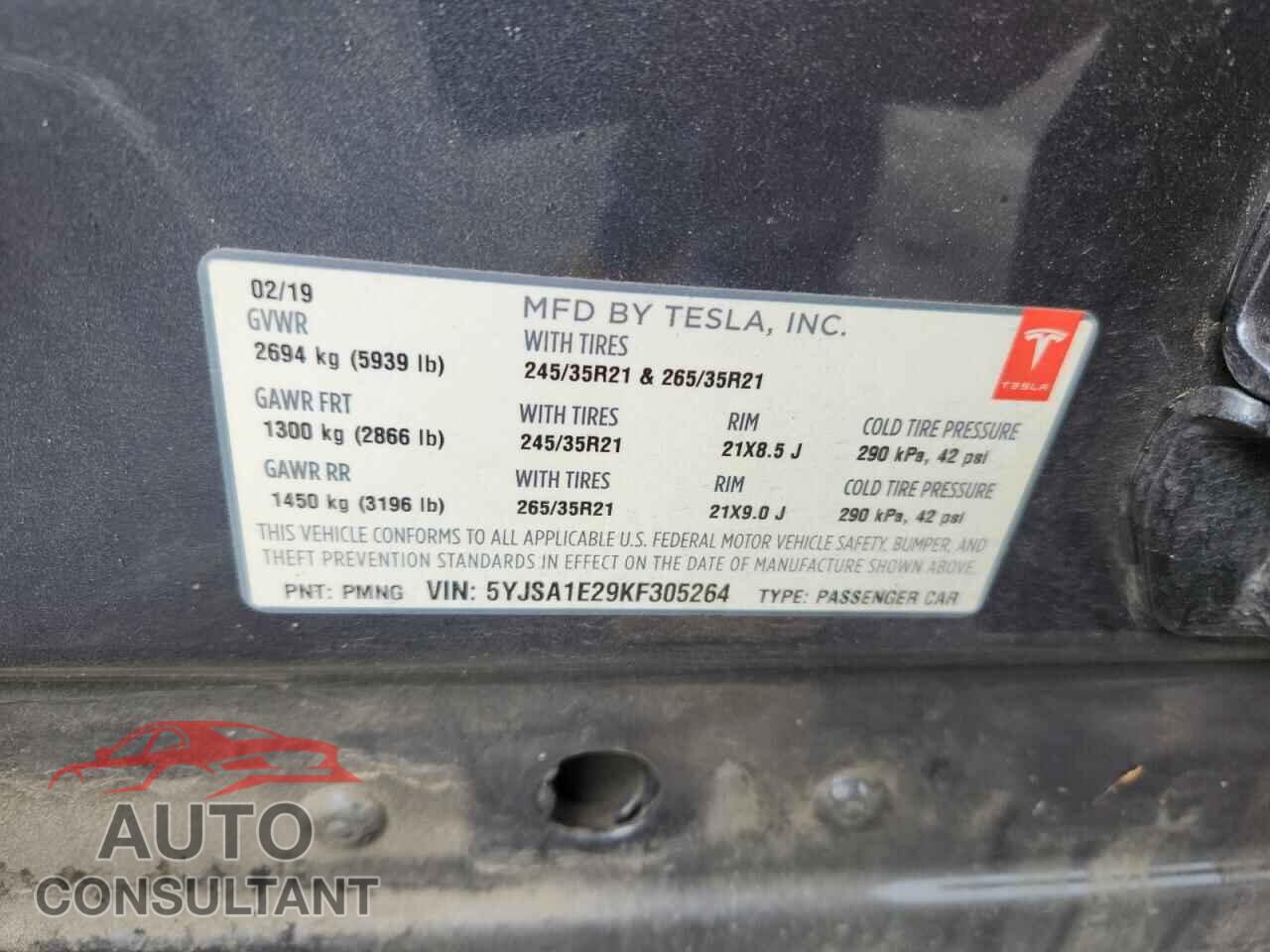 TESLA MODEL S 2019 - 5YJSA1E29KF305264