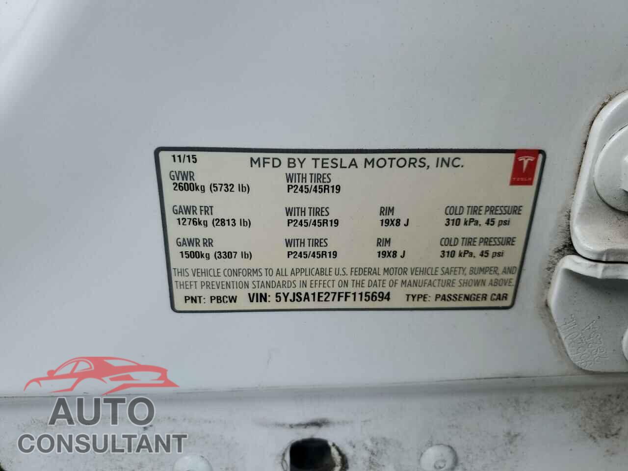 TESLA MODEL S 2015 - 5YJSA1E27FF115694