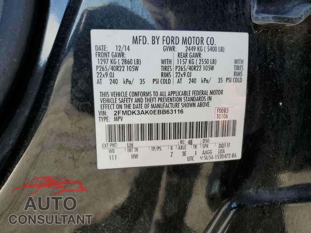 FORD EDGE 2014 - 2FMDK3AK0EBB63116