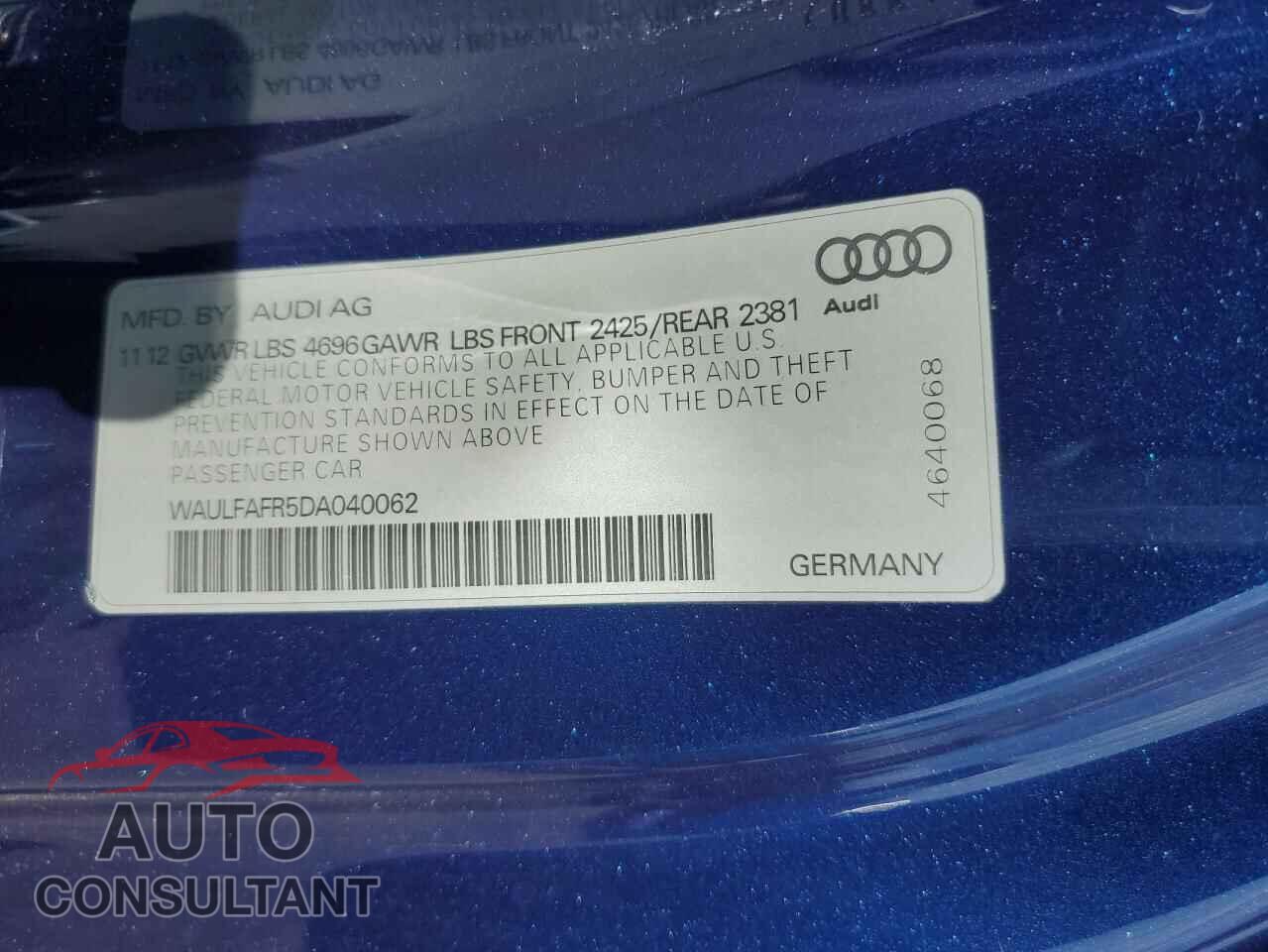 AUDI A5 2013 - WAULFAFR5DA040062