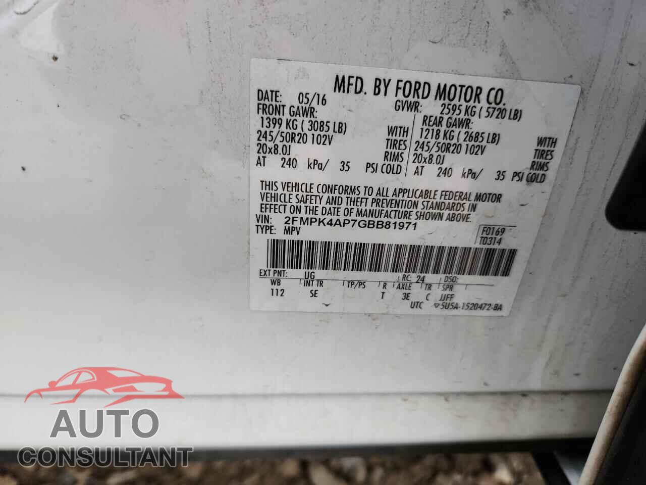 FORD EDGE 2016 - 2FMPK4AP7GBB81971