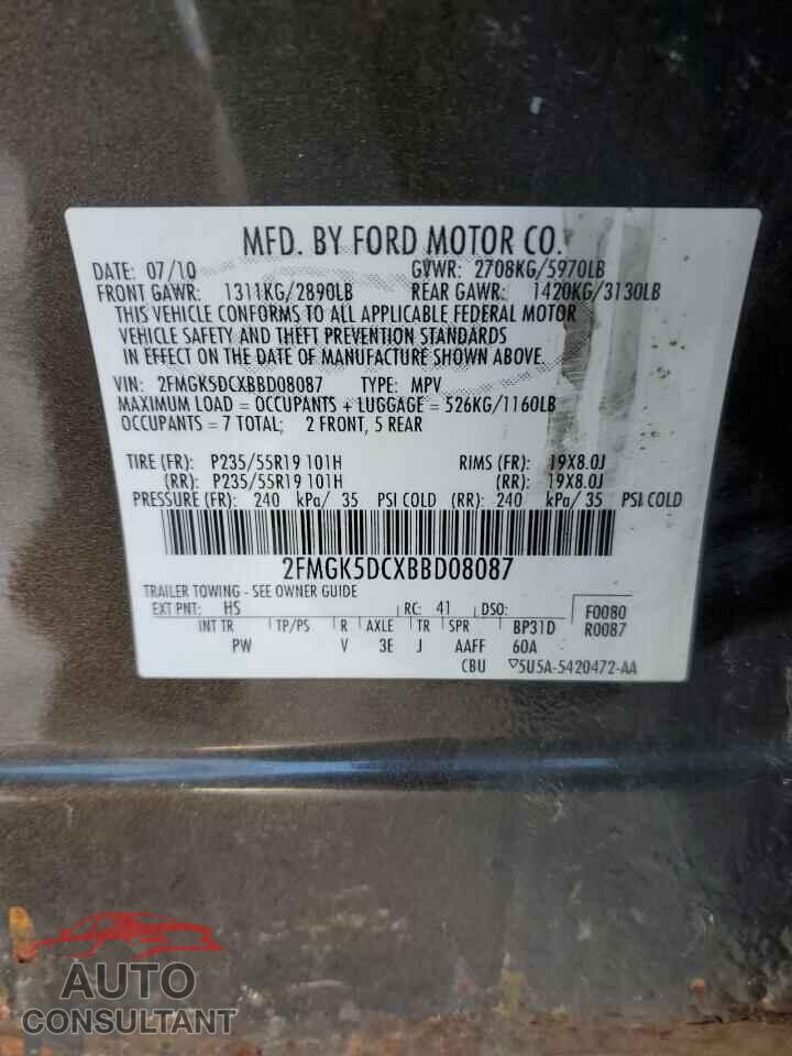 FORD FLEX 2011 - 2FMGK5DCXBBD08087