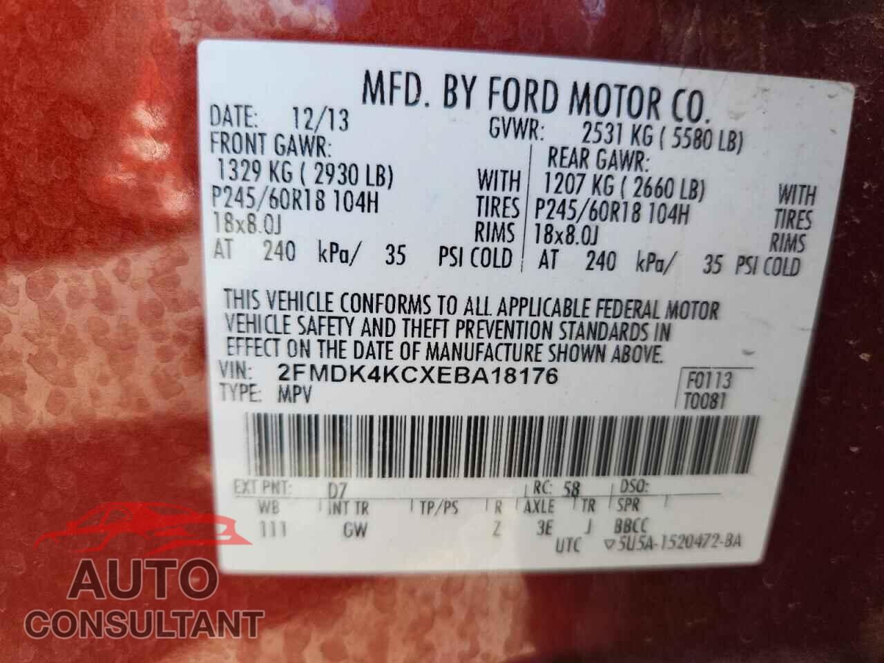 FORD EDGE 2014 - 2FMDK4KCXEBA18176