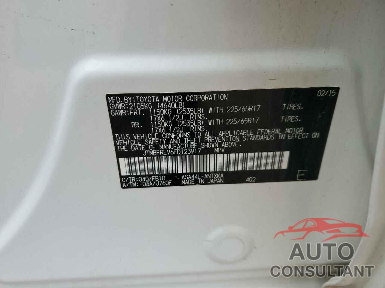 TOYOTA RAV4 2015 - JTMBFREV6FD123917