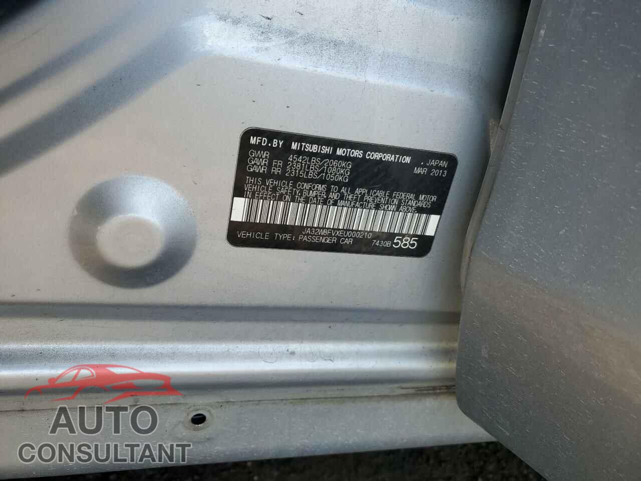 MITSUBISHI EVO 2014 - JA32W8FVXEU000210