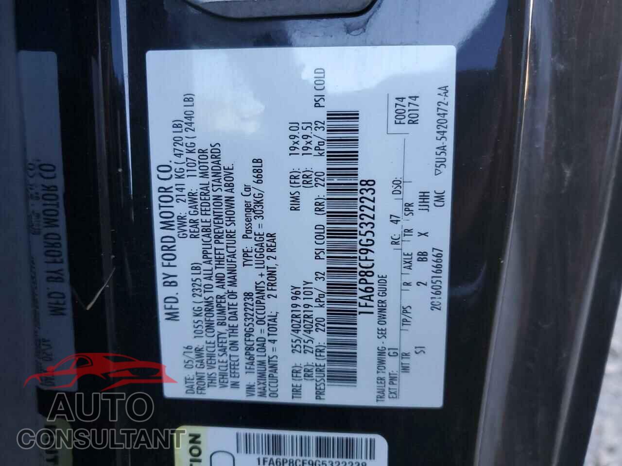 FORD MUSTANG 2016 - 1FA6P8CF9G5322238