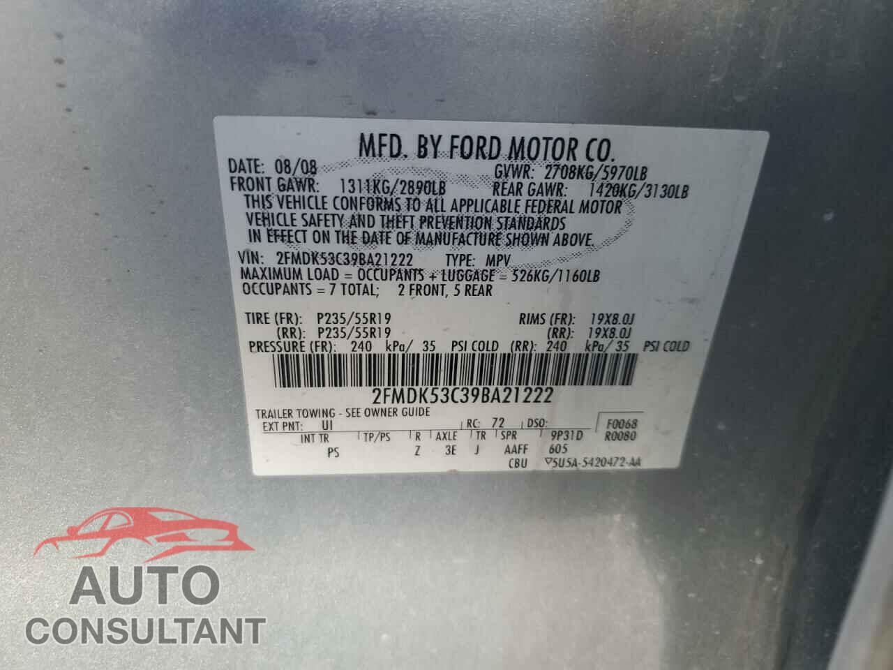 FORD FLEX 2009 - 2FMDK53C39BA21222