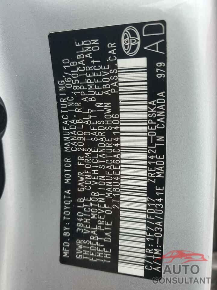 TOYOTA COROLLA 2010 - 2T1BU4EE6AC441406