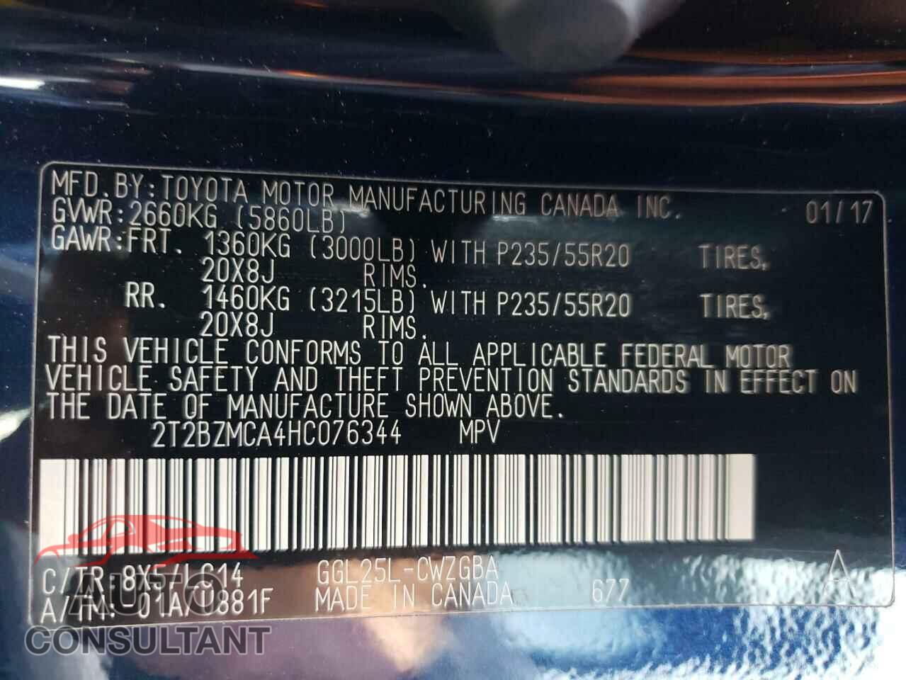 LEXUS RX350 2017 - 2T2BZMCA4HC076344