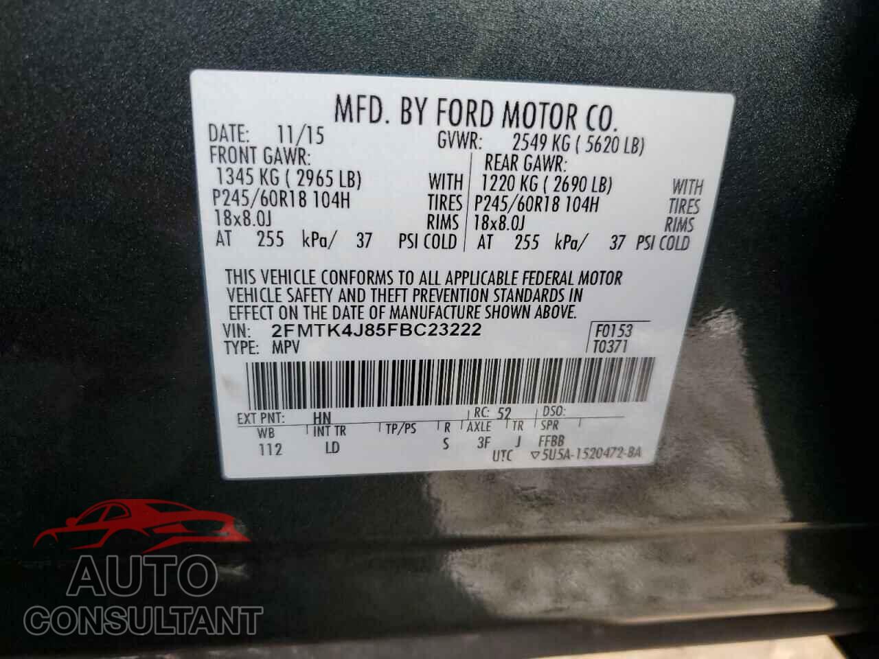 FORD EDGE 2015 - 2FMTK4J85FBC23222