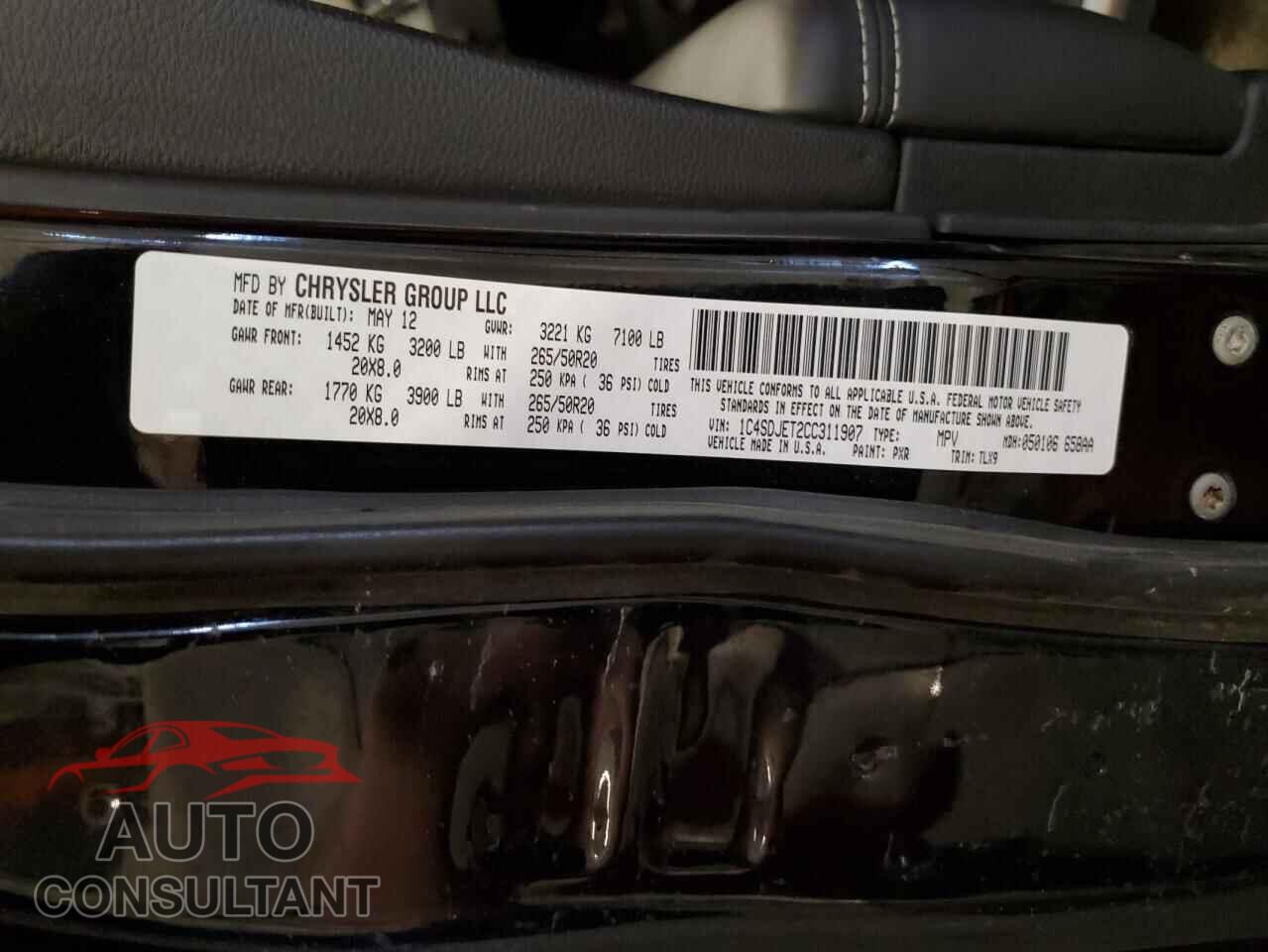 DODGE DURANGO 2012 - 1C4SDJET2CC311907