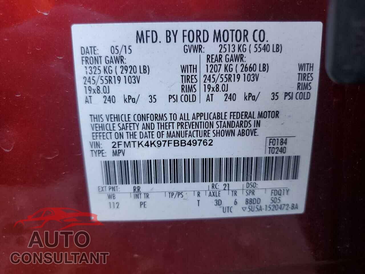 FORD EDGE 2015 - 2FMTK4K97FBB49762