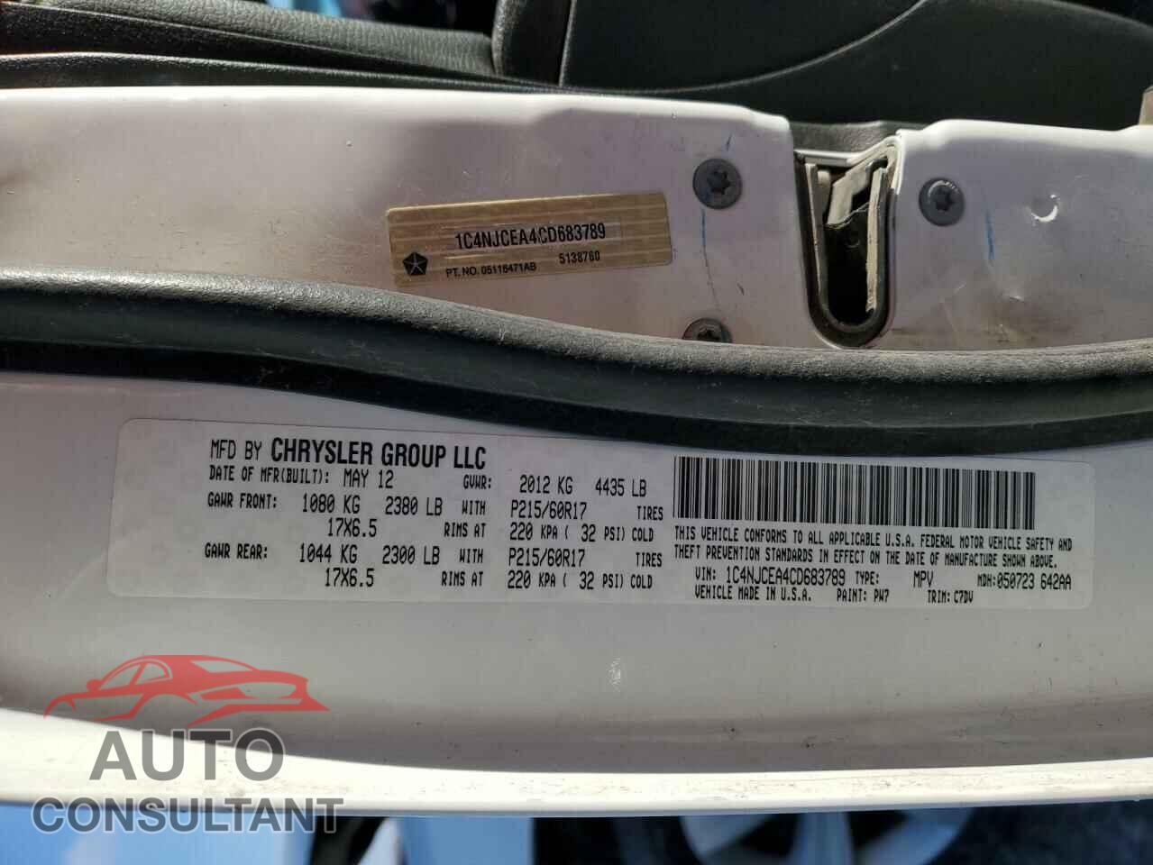 JEEP COMPASS 2012 - 1C4NJCEA4CD683789