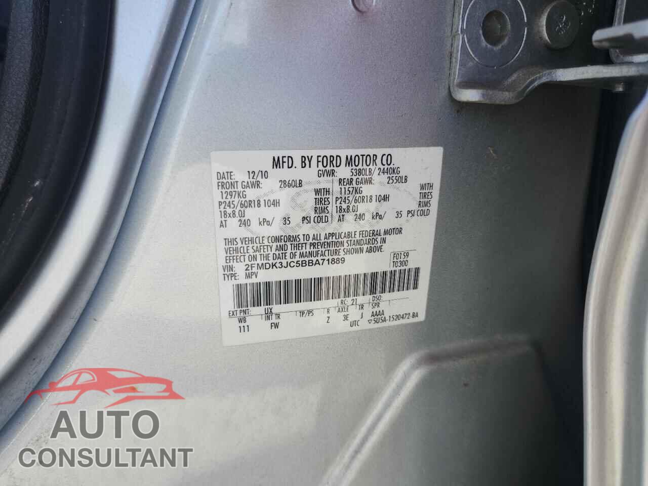FORD EDGE 2011 - 2FMDK3JC5BBA71889
