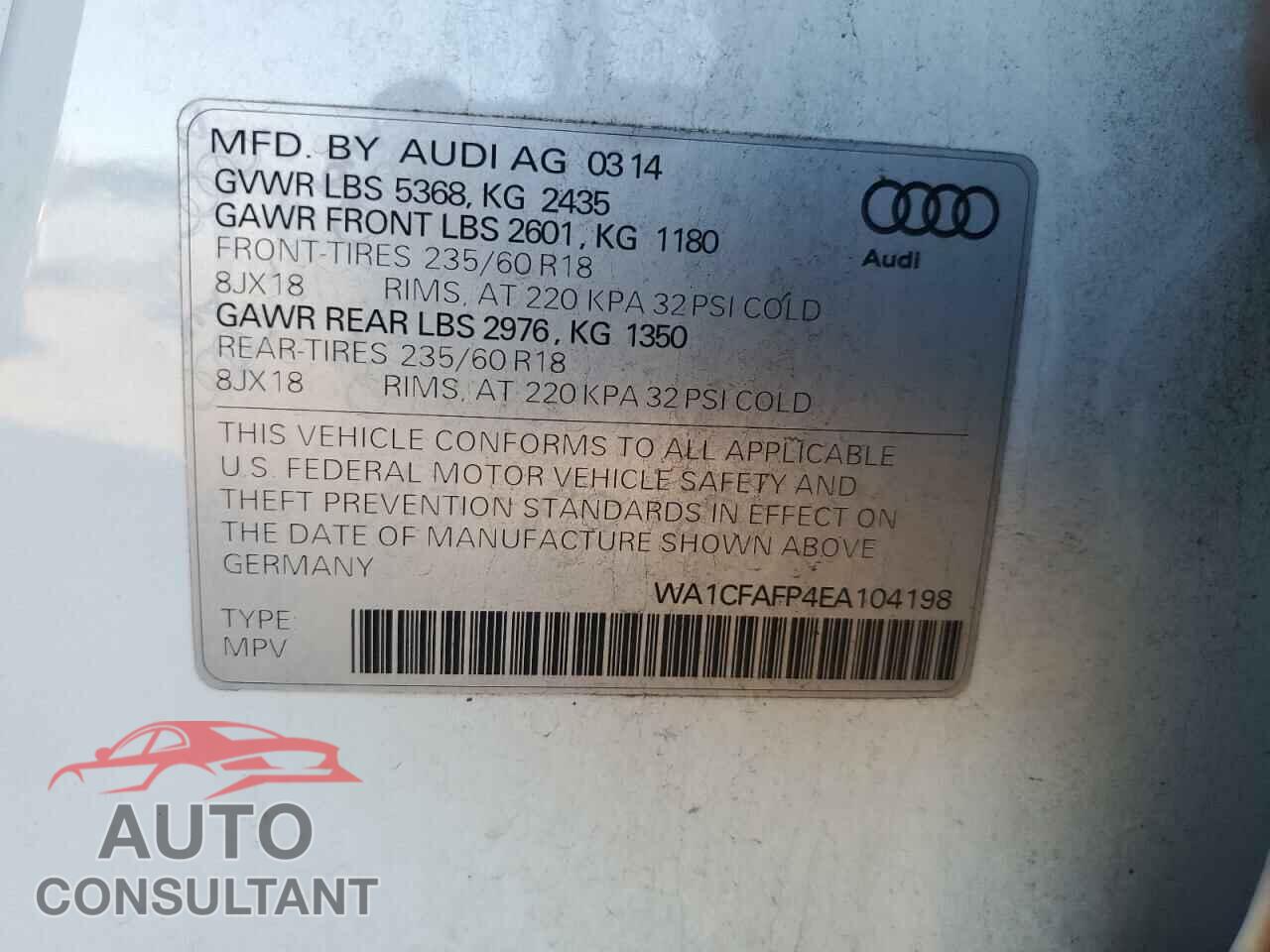 AUDI Q5 2014 - WA1CFAFP4EA104198