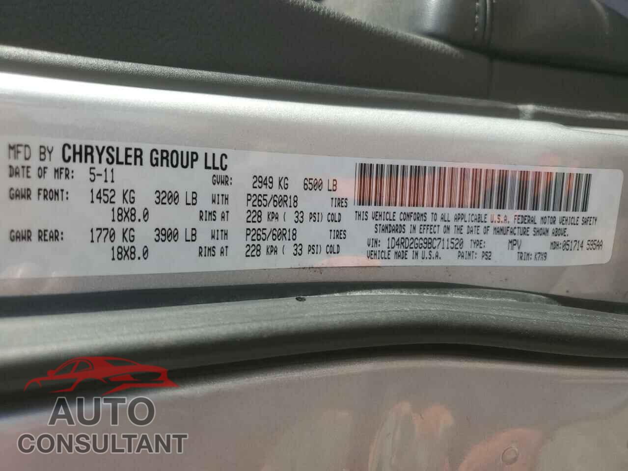 DODGE DURANGO 2011 - 1D4RD2GG9BC711520