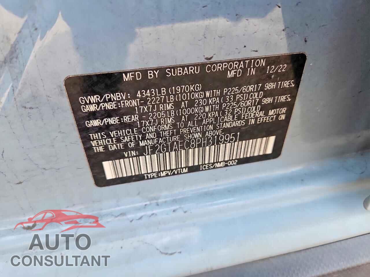 SUBARU CROSSTREK 2023 - JF2GTAEC8PH319951