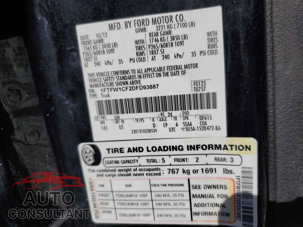 FORD F-150 2013 - 1FTFW1CF2DFD93887