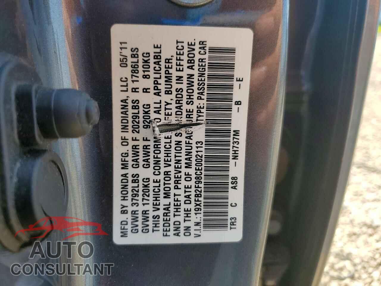 HONDA CIVIC 2012 - 19XFB2F98CE002113