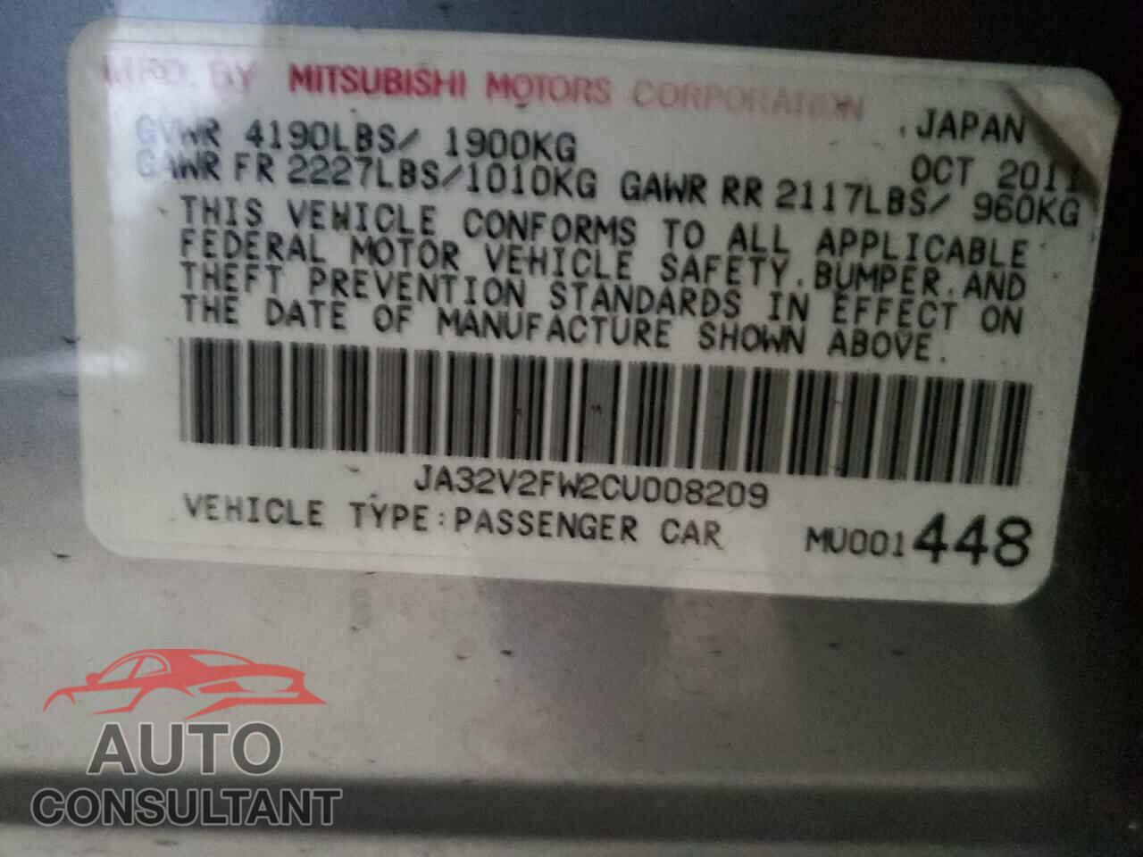 MITSUBISHI LANCER 2012 - JA32V2FW2CU008209
