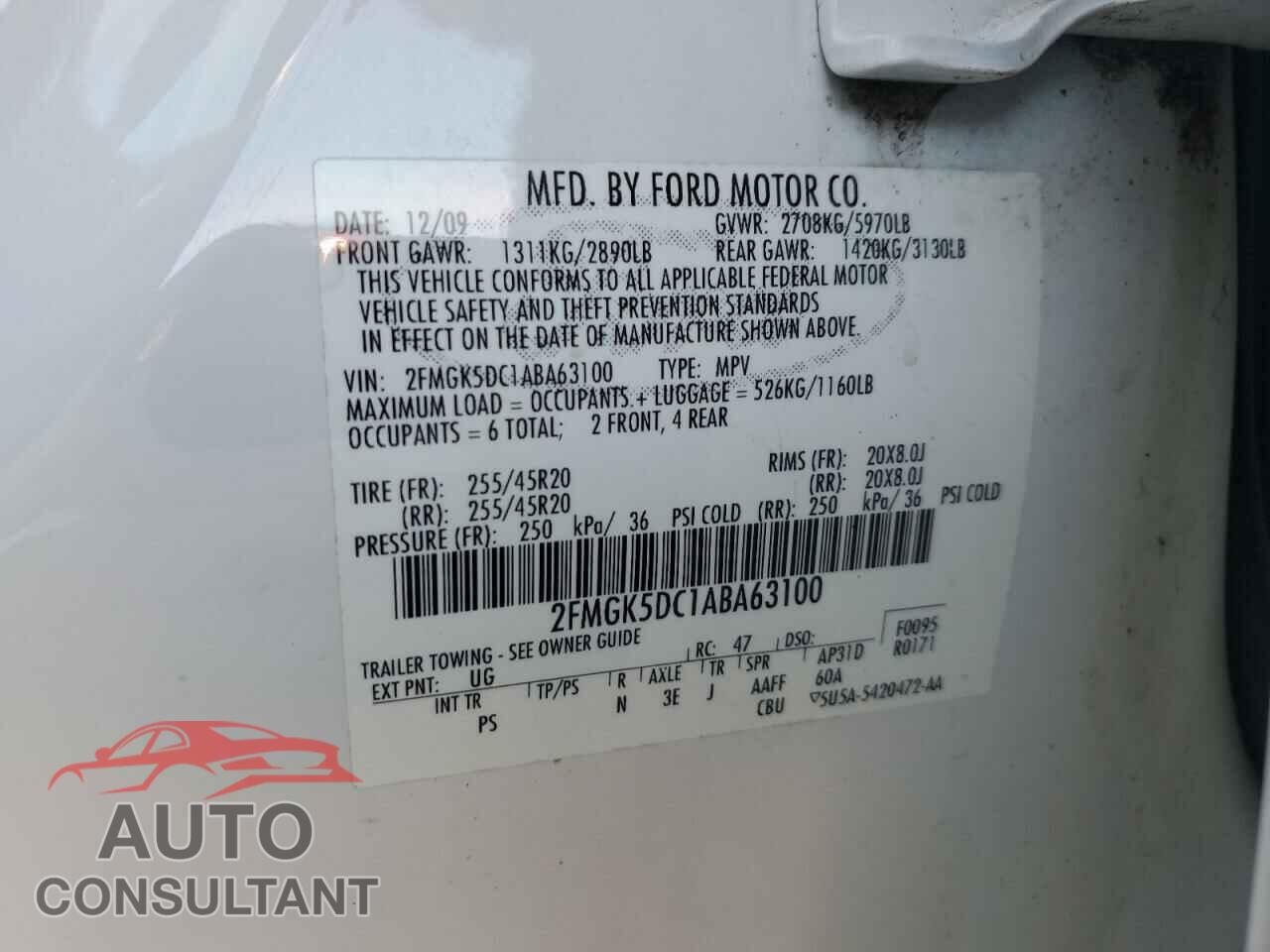 FORD FLEX 2010 - 2FMGK5DC1ABA63100
