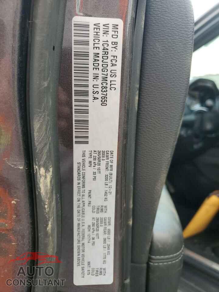DODGE DURANGO 2021 - 1C4RDJDG7MC837650