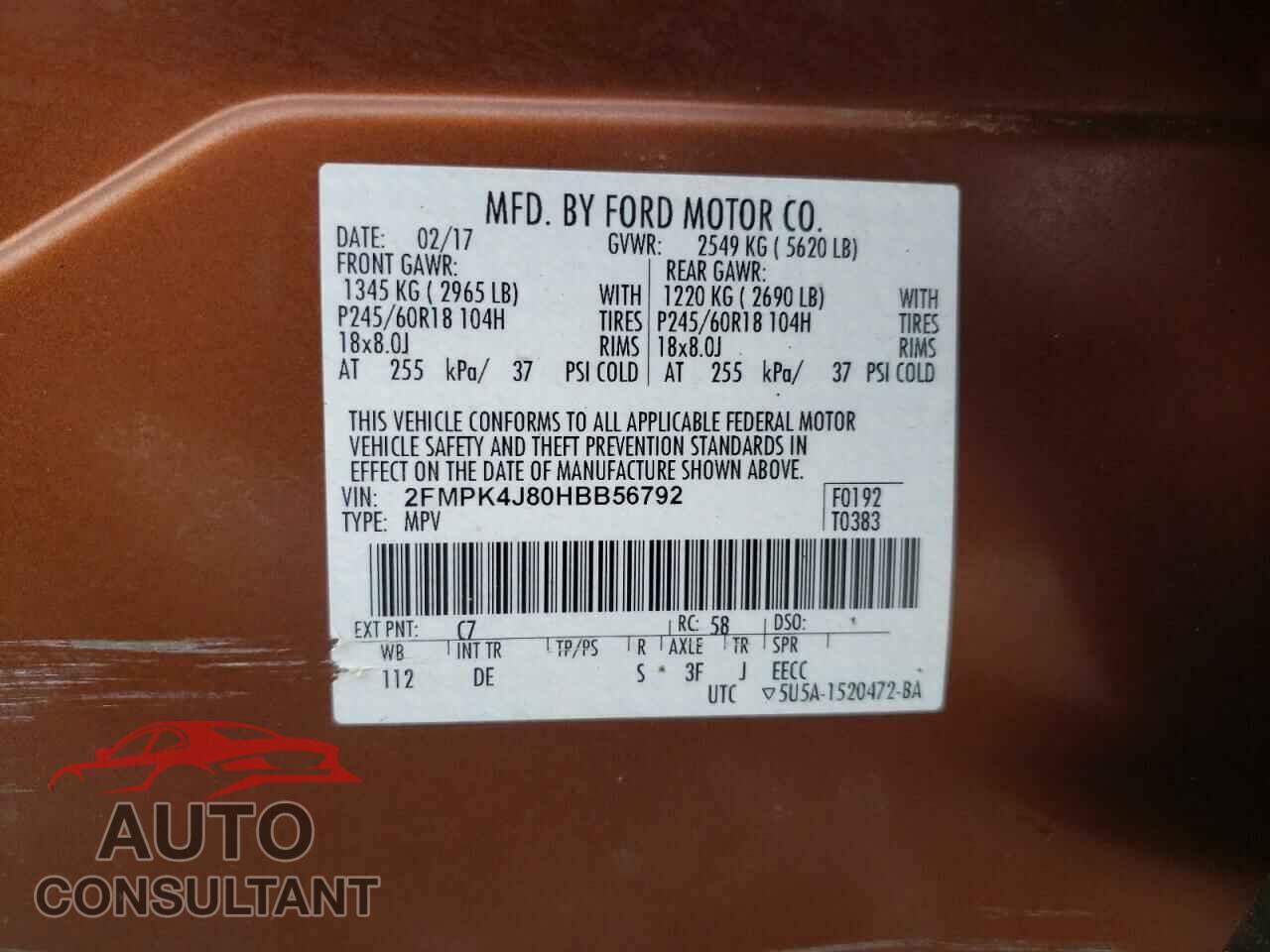 FORD EDGE 2017 - 2FMPK4J80HBB56792