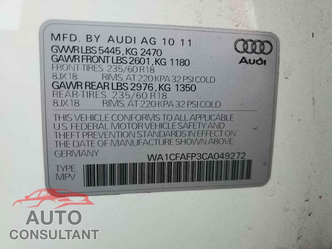 AUDI Q5 2012 - WA1CFAFP3CA049272