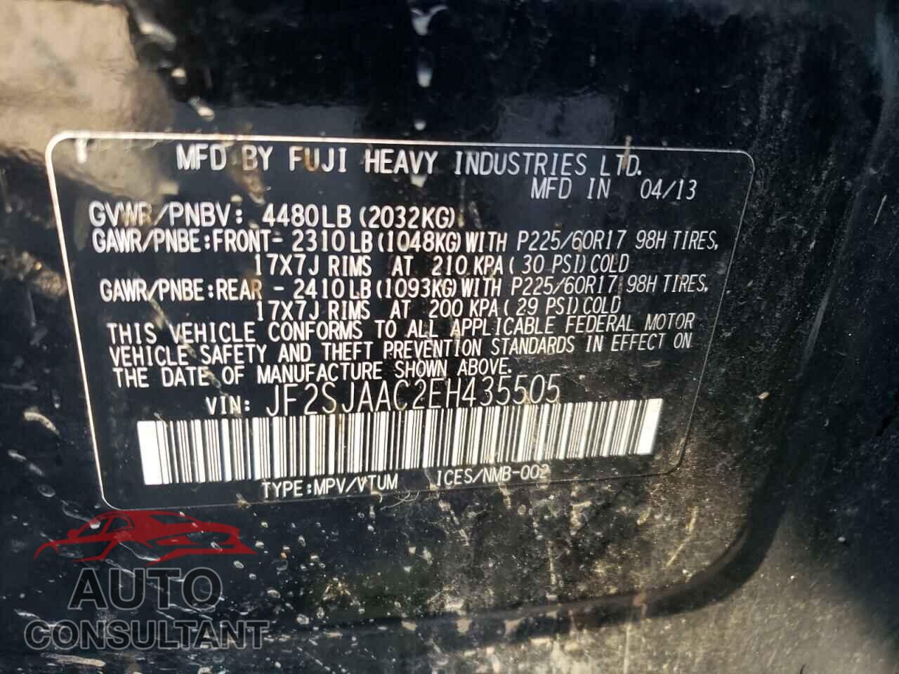 SUBARU FORESTER 2014 - JF2SJAAC2EH435505