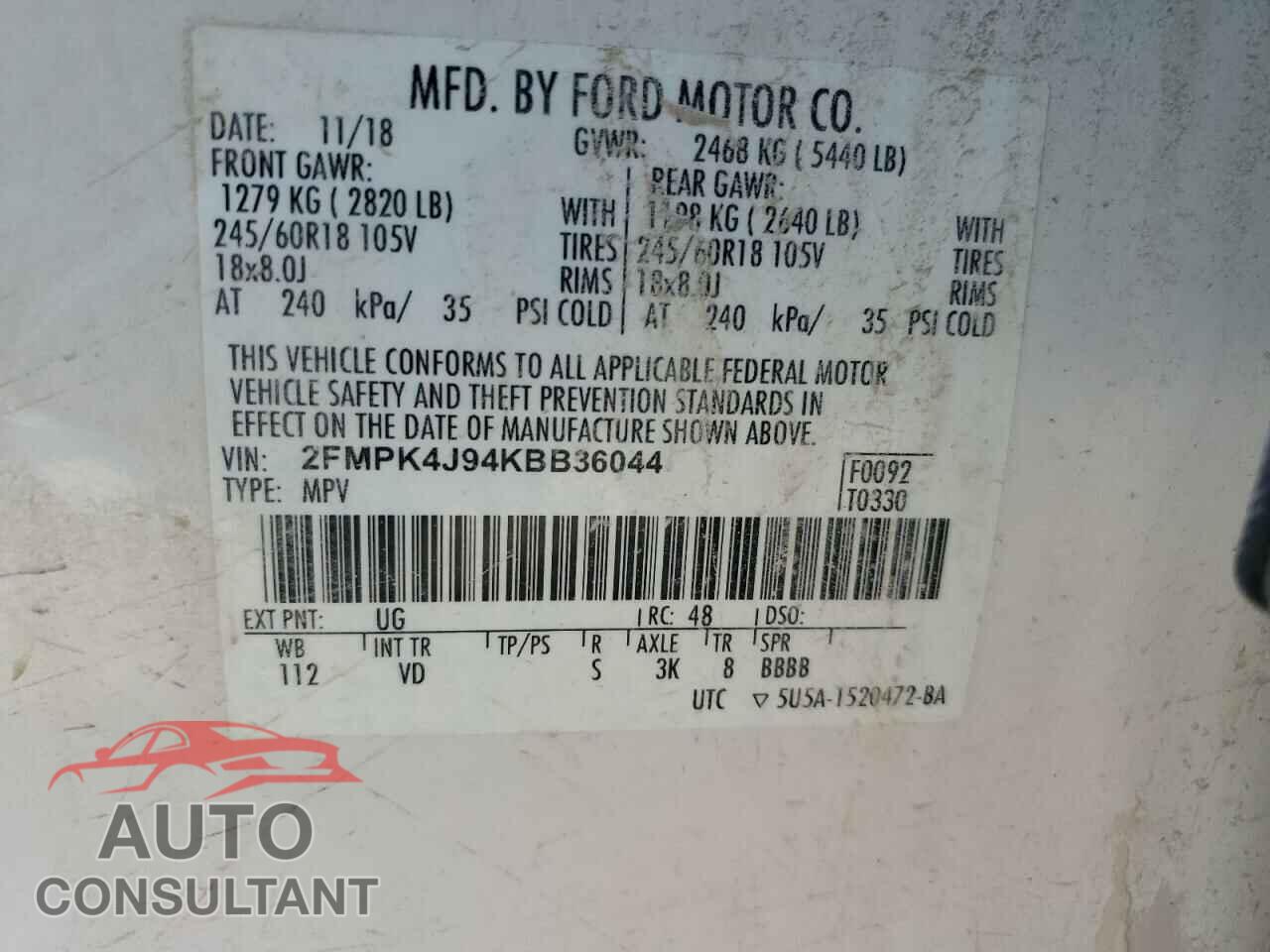 FORD EDGE 2019 - 2FMPK4J94KBB36044