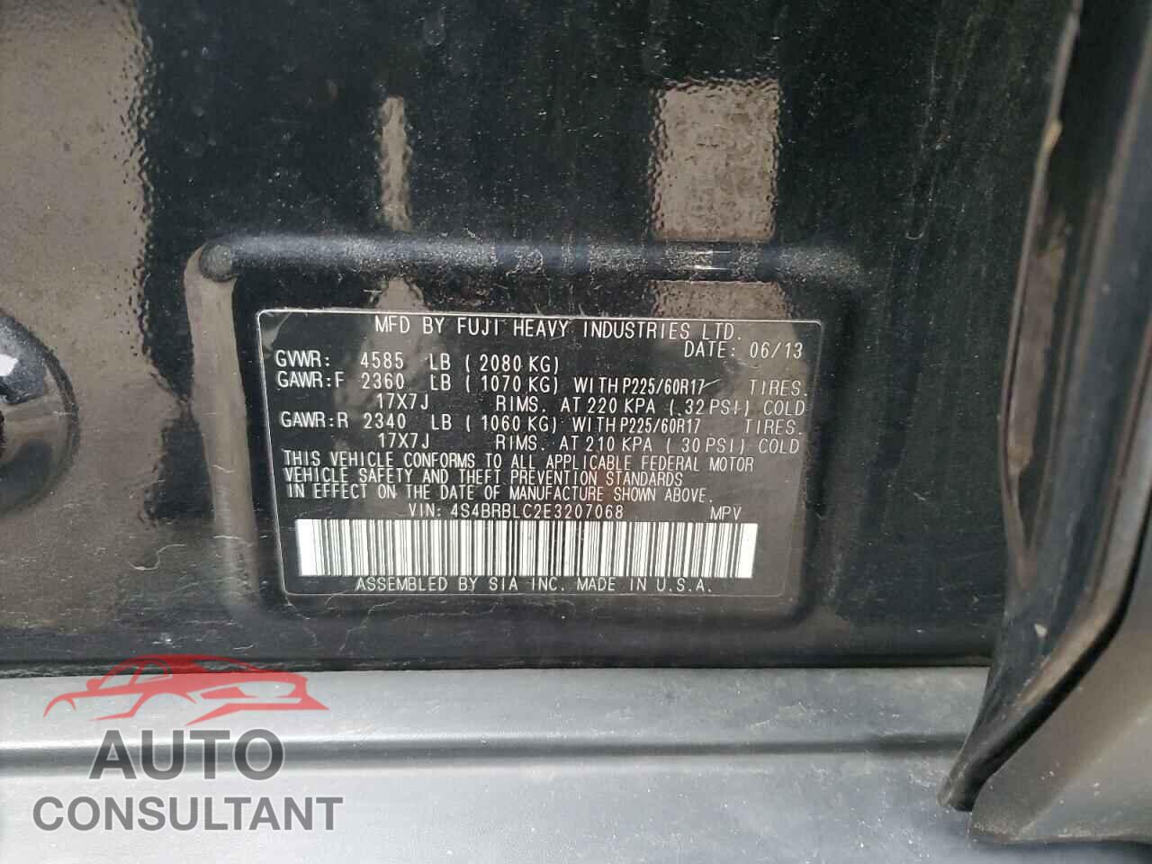SUBARU OUTBACK 2014 - 4S4BRBLC2E3207068