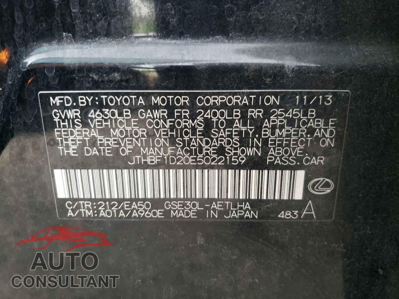 LEXUS IS 2014 - JTHBF1D20E5022159