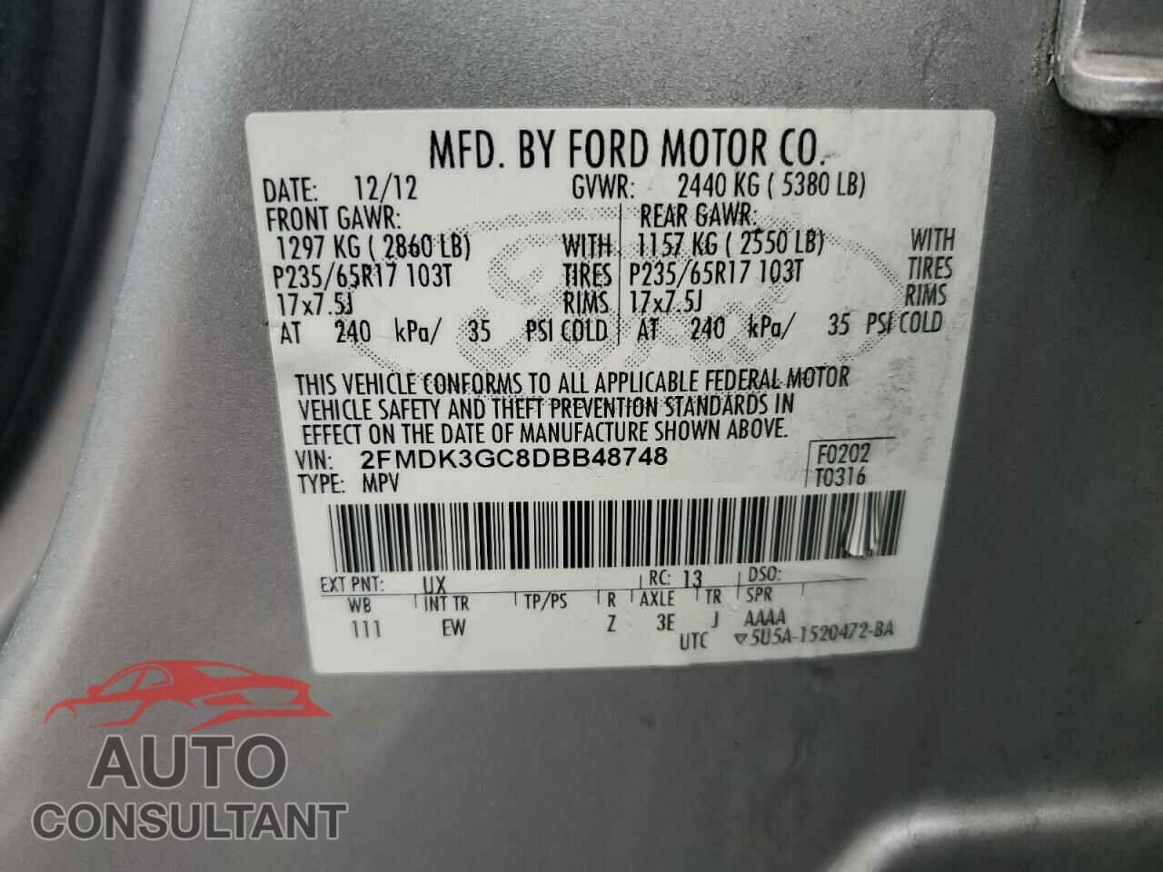 FORD EDGE 2013 - 2FMDK3GC8DBB48748