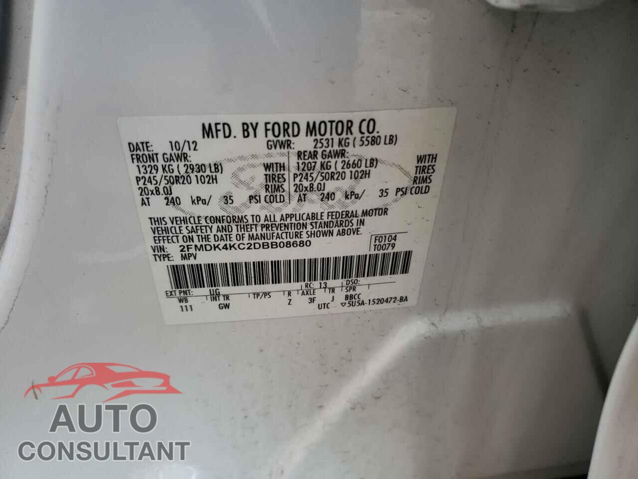 FORD EDGE 2013 - 2FMDK4KC2DBB08680