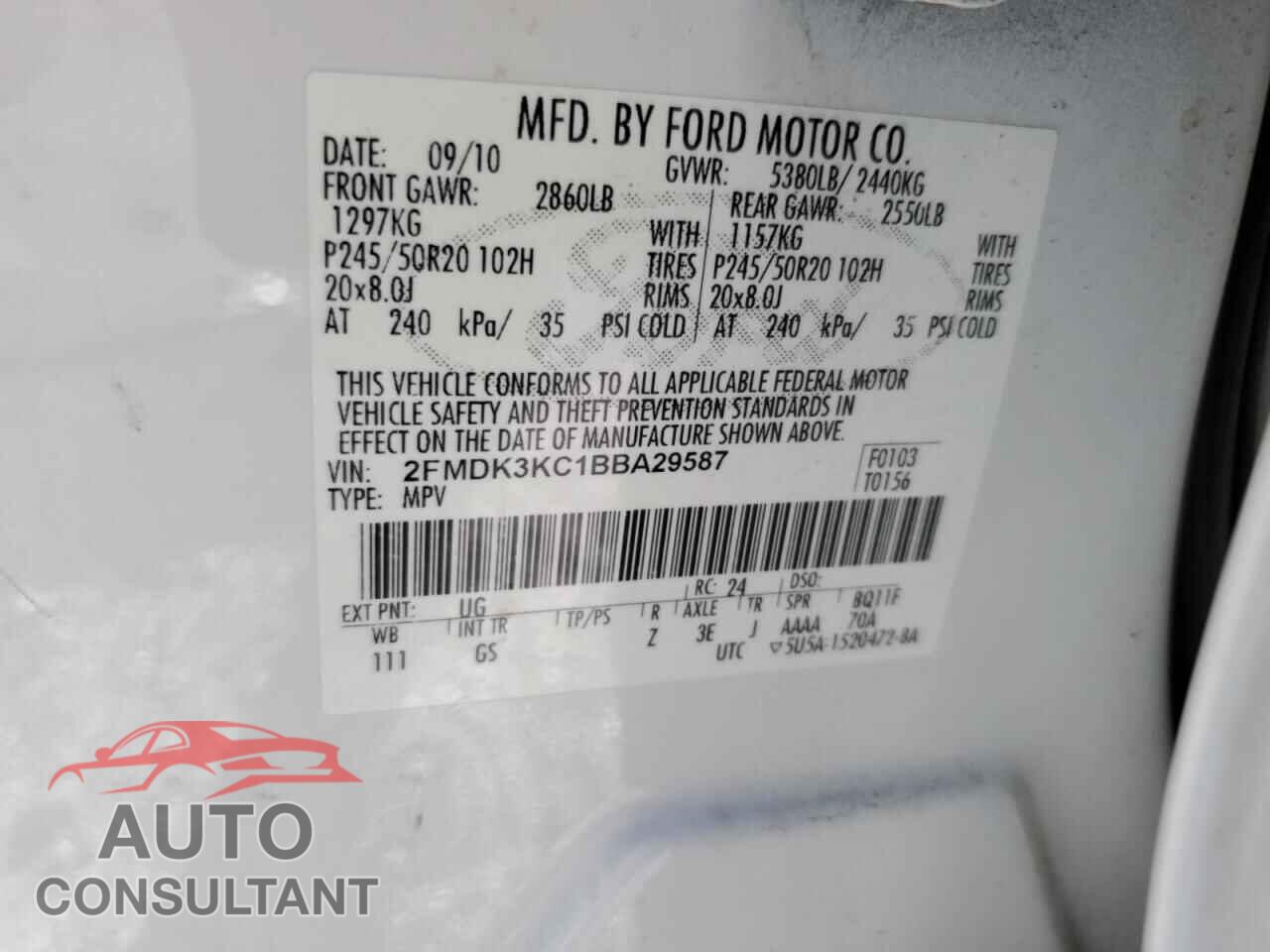 FORD EDGE 2011 - 2FMDK3KC1BBA29587