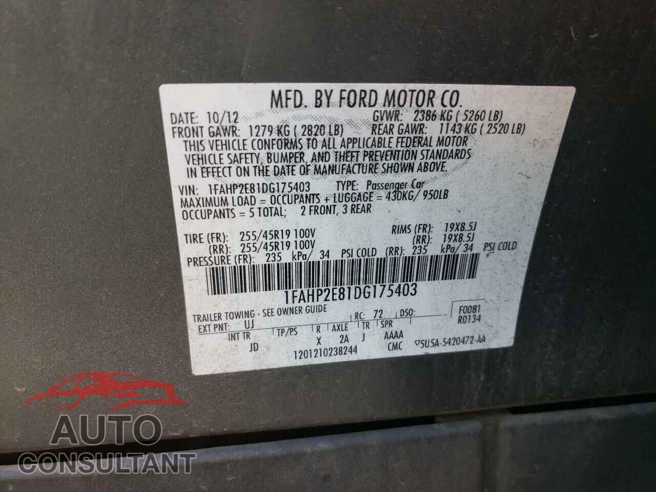 FORD TAURUS 2013 - 1FAHP2E81DG175403