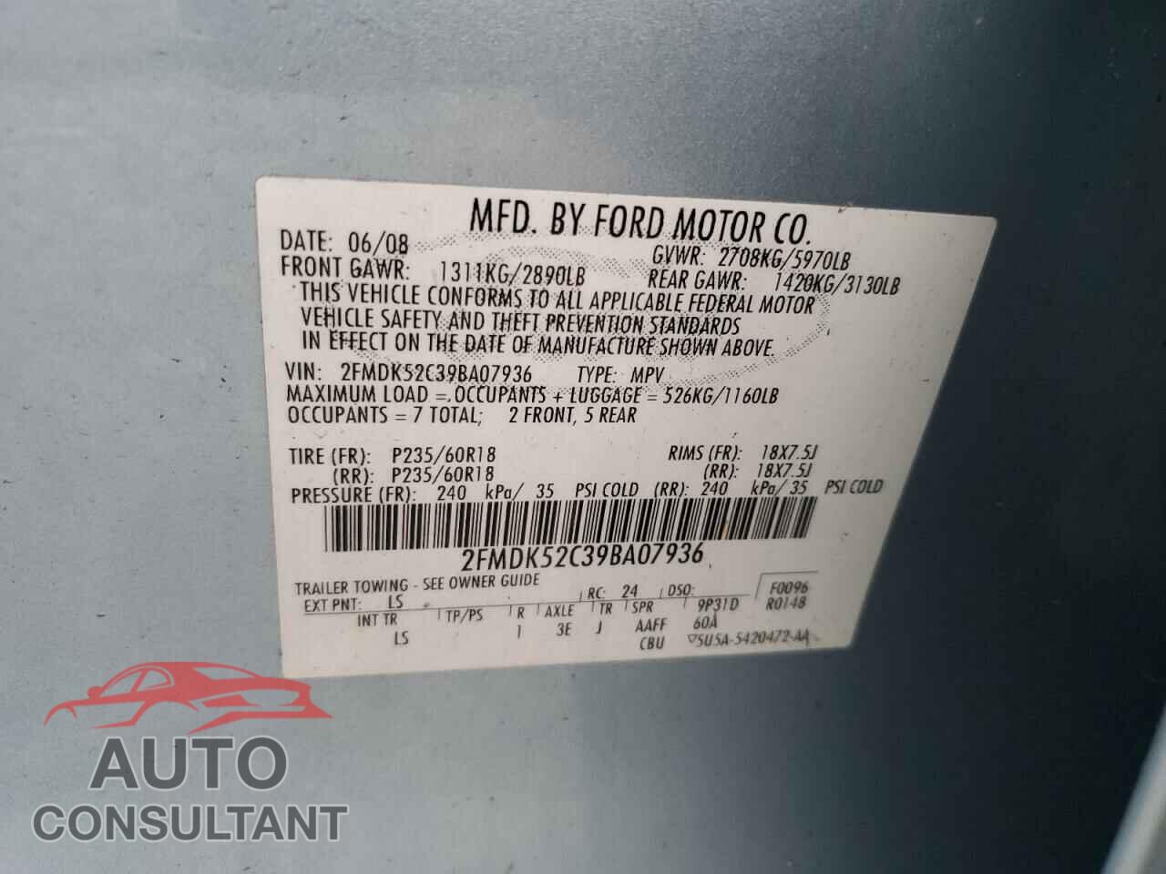 FORD FLEX 2009 - 2FMDK52C39BA07936