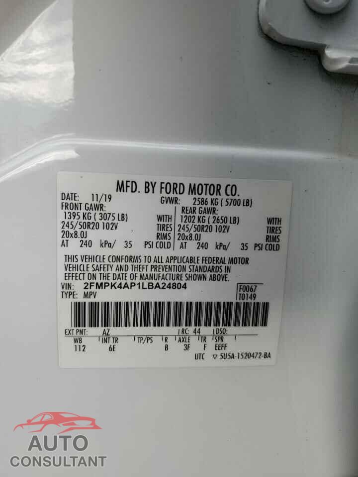 FORD EDGE 2020 - 2FMPK4AP1LBA24804