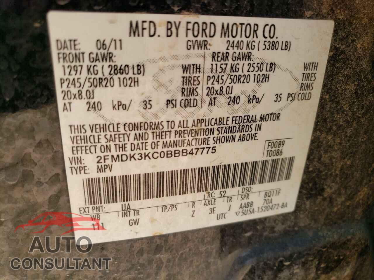 FORD EDGE 2011 - 2FMDK3KC0BBB47775