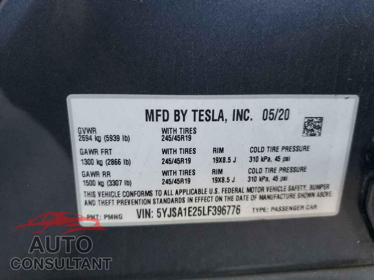 TESLA MODEL S 2020 - 5YJSA1E25LF396776