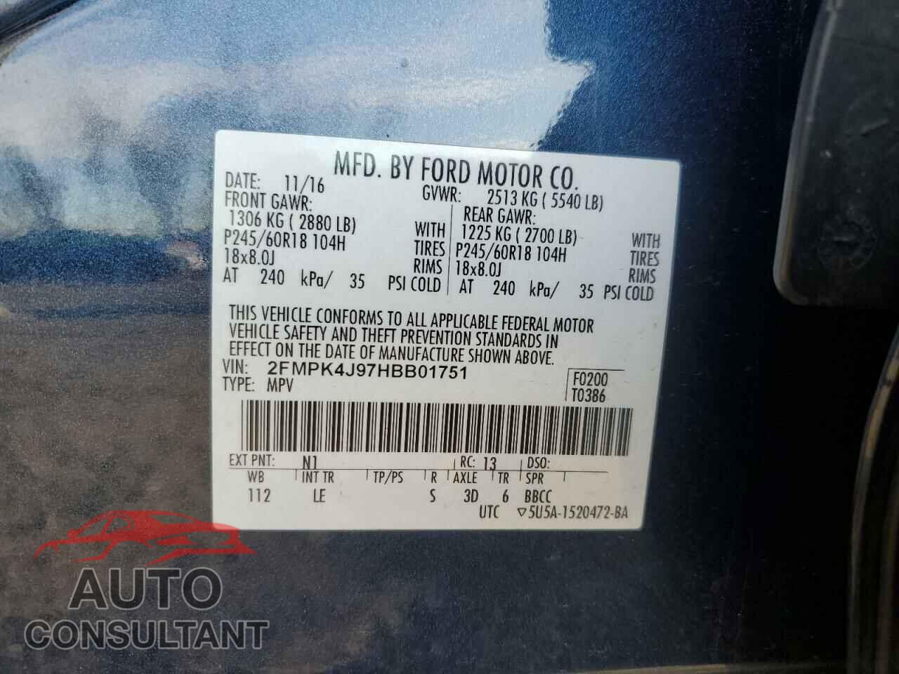 FORD EDGE 2017 - 2FMPK4J97HBB01751
