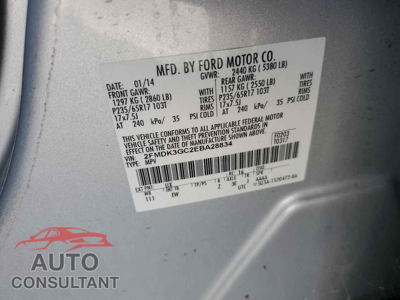 FORD EDGE 2014 - 2FMDK3GC2EBA28834