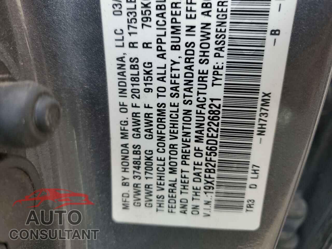 HONDA CIVIC 2013 - 19XFB2F56DE226821