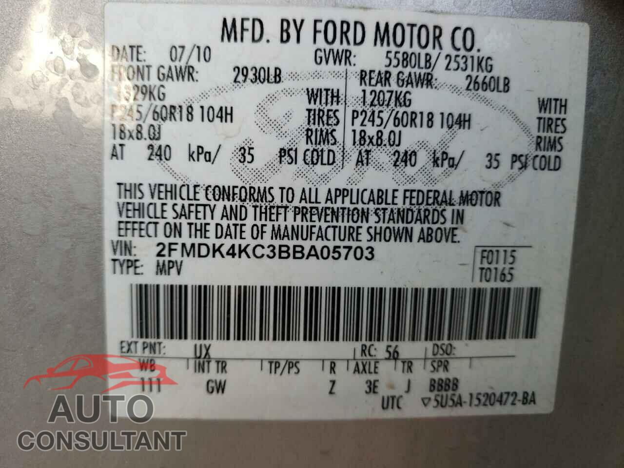 FORD EDGE 2011 - 2FMDK4KC3BBA05703